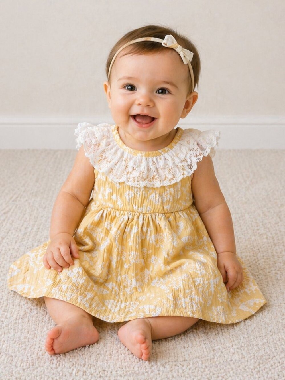 Rachel Zoe Yellow Butterfly Dress with White Lace Collar